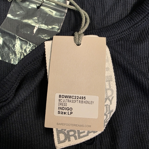 Barefoot Dreams Malibu Collection Ultra Soft Rib Henley Dress Indigo Size LP - Picture 3 of 4
